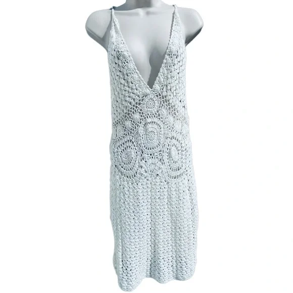 ✌🏻sold✌🏻FLOOK. Crochet Boho Cover Up Dress Size Medium Short Mini - Picture 5 of 15